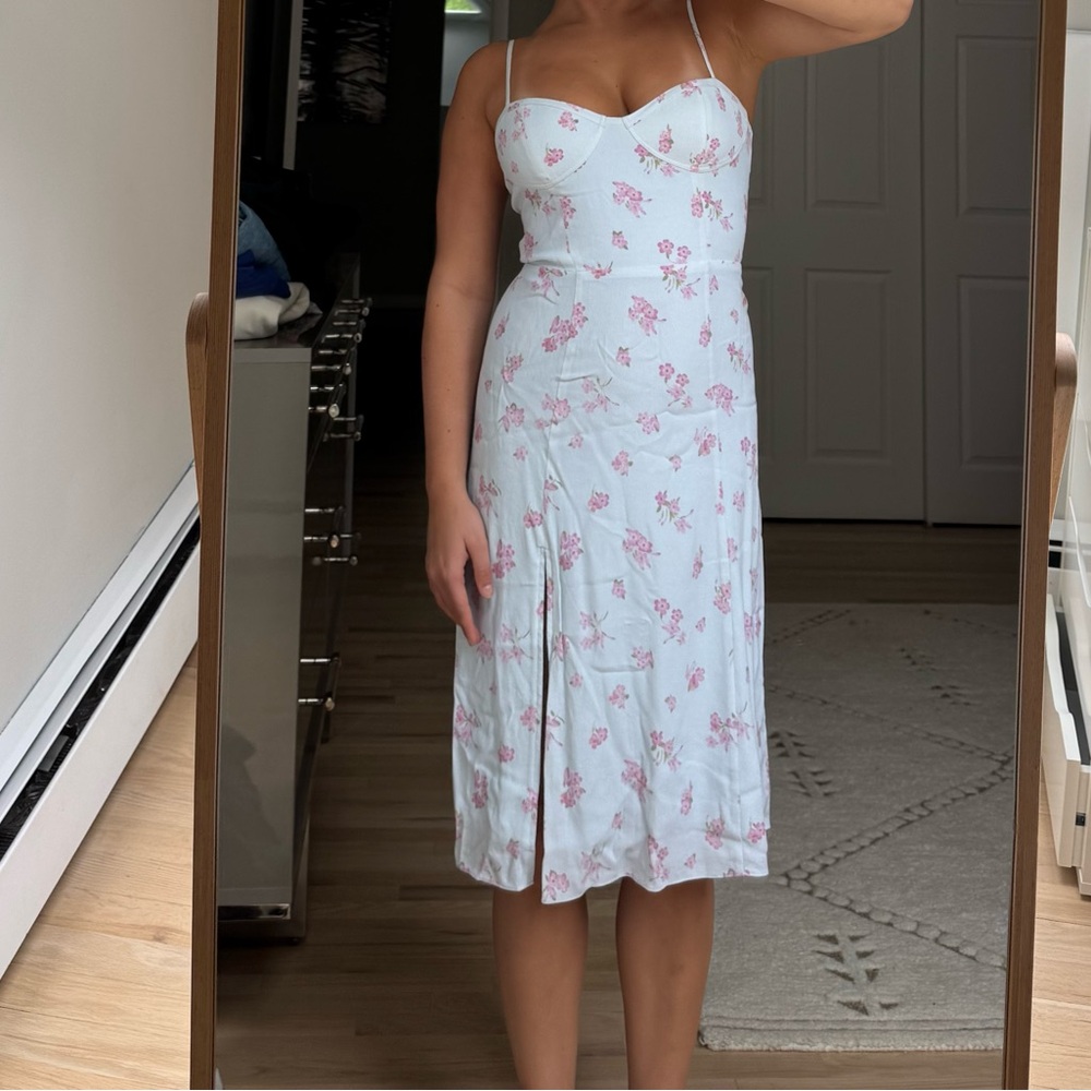 White Floral Spaghetti Strap Dress